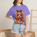 Funny Doodle Drinking Coffee & Sitting On Pumpkins Fall T-Shirt