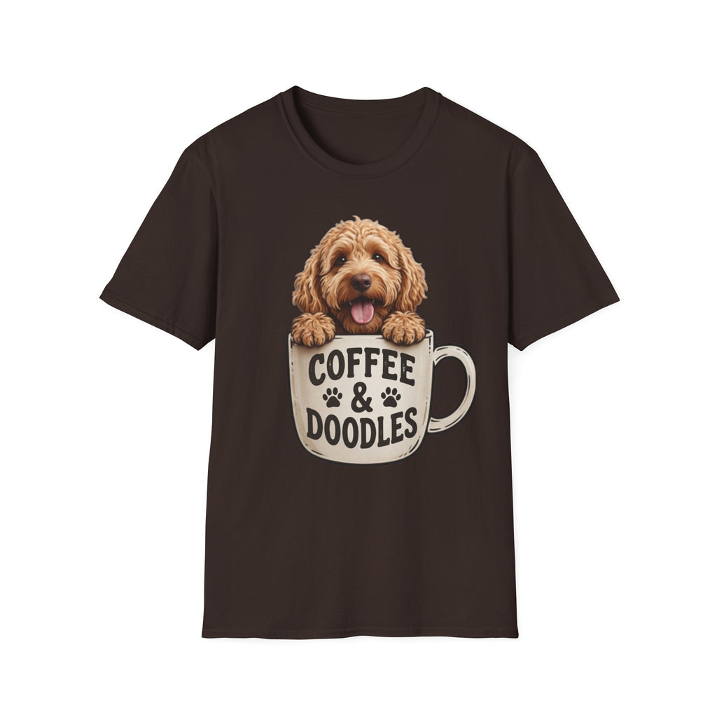 Coffee & Doodles T-Shirt – Cute Doodle Dog Mom Tee – Goldendoodle Lover Graphic Shirt