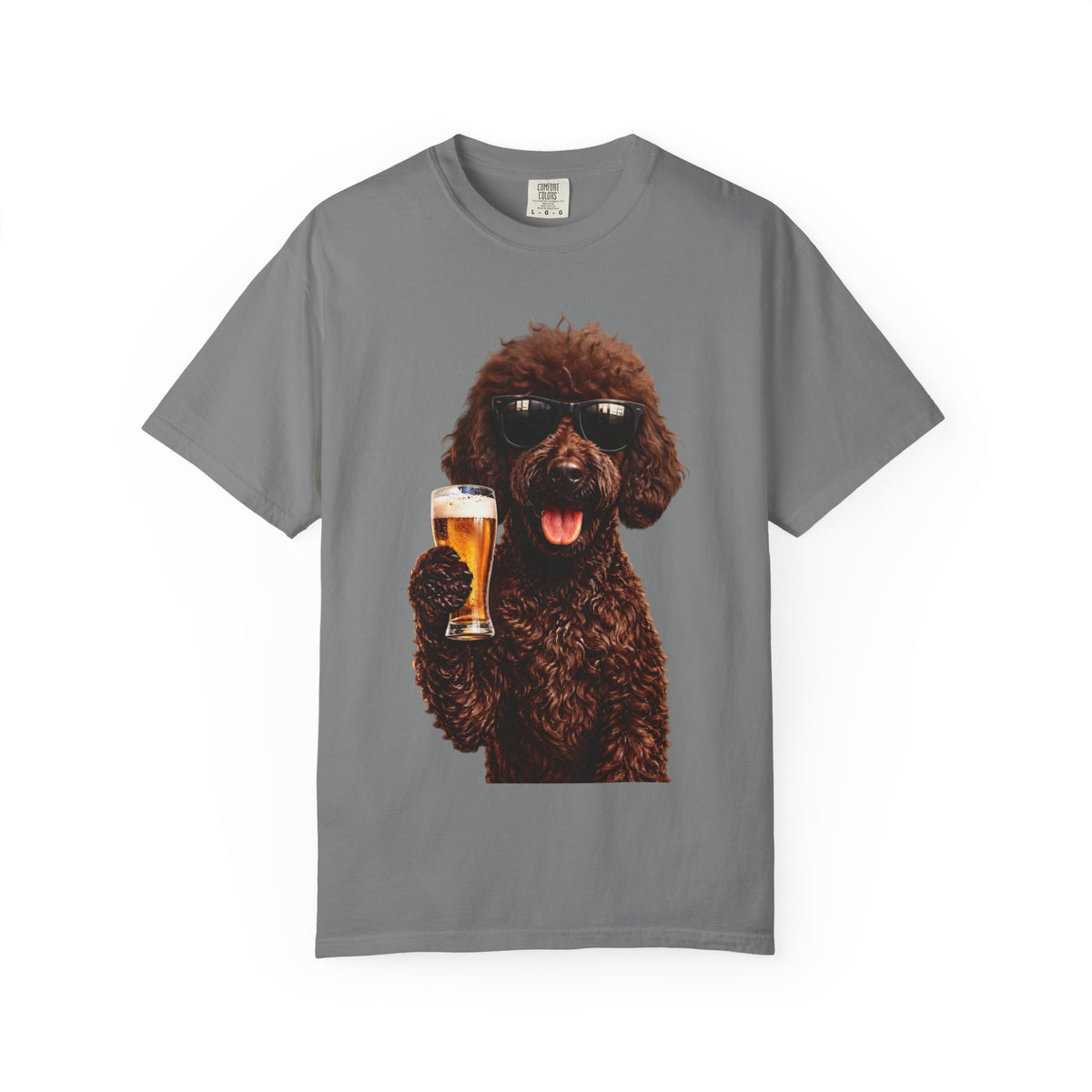 RED DOODLE — Sunglasses on. Beer in paw. Good times ahead.