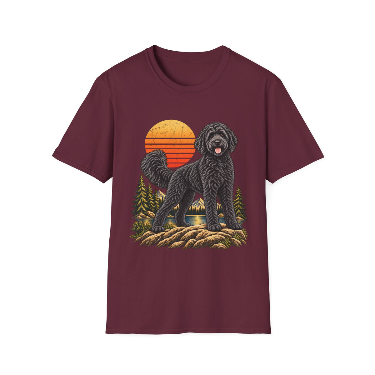 Black Labradoodle Shirt, Labradoodle Sunset Graphic Tee, Adventure Dog T-Shirt, Hiking Dog Lover Gift