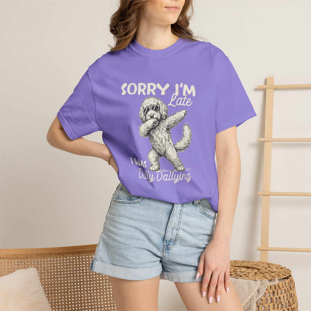 Funny Doodle Mom T- Shirt - Sorry I'm Late I Was Dilly Dallying  - Gift for Mom- Labradoodle - Sheepadoodle - Aussiedoodle - Berendoodley I’m Late I Was Dilly Dallying T-Shirt -