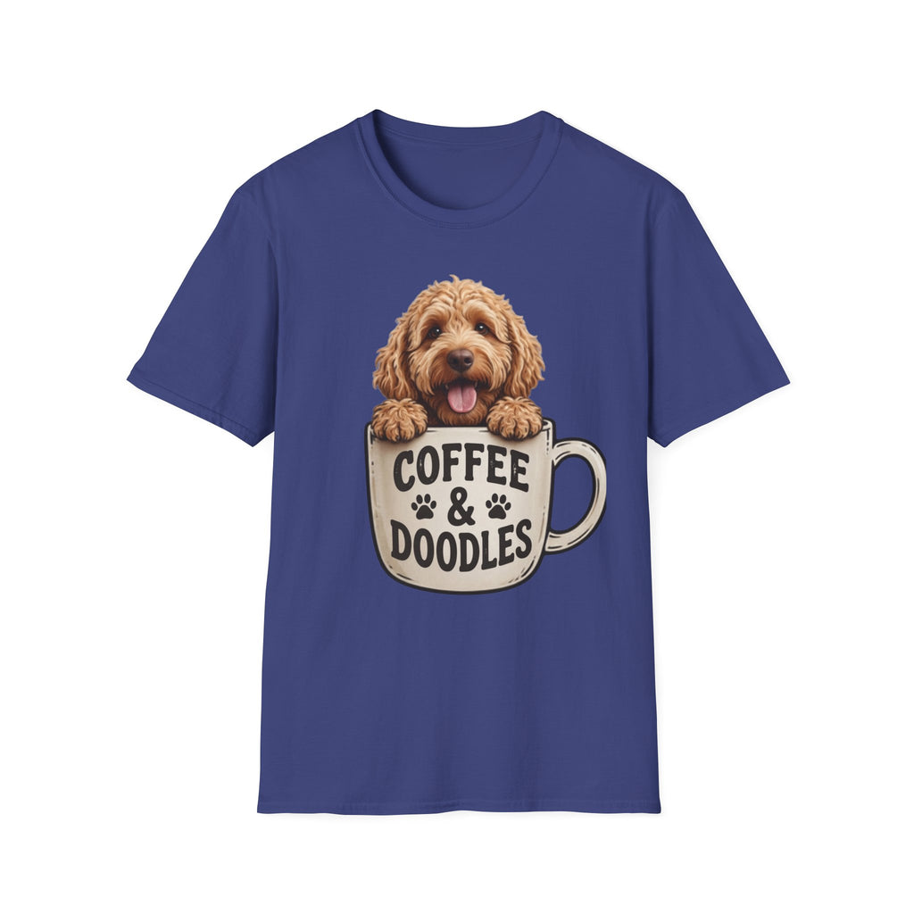 Coffee & Doodles T-Shirt – Cute Doodle Dog Mom Tee – Goldendoodle Lover Graphic Shirt
