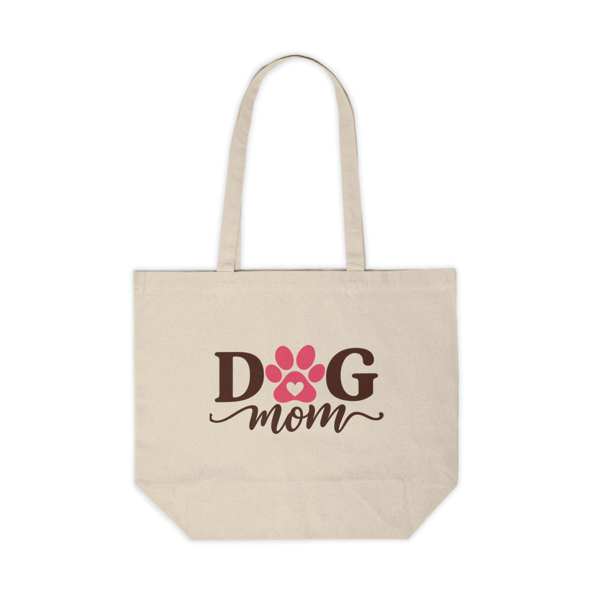 Dog Mom Canvas Tote — Pet Lover Shopping Bag with Pink Paw Print