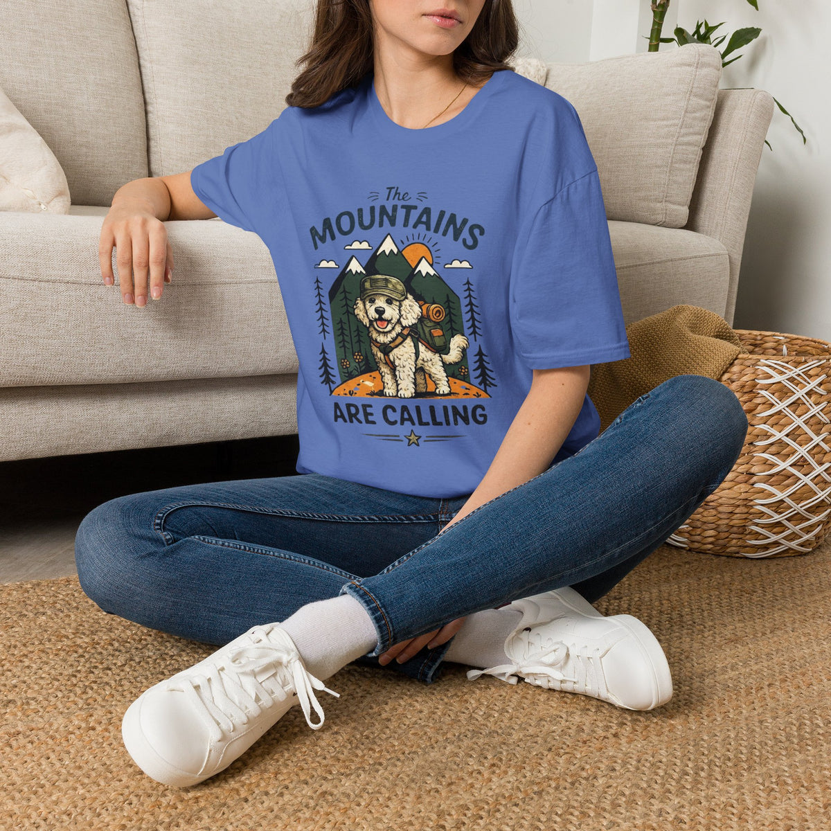 The Mountains Are Calling Doodle T-Shirt – Outdoor Adventure Dog Mom Tee – Goldendoodle Lover Shirt