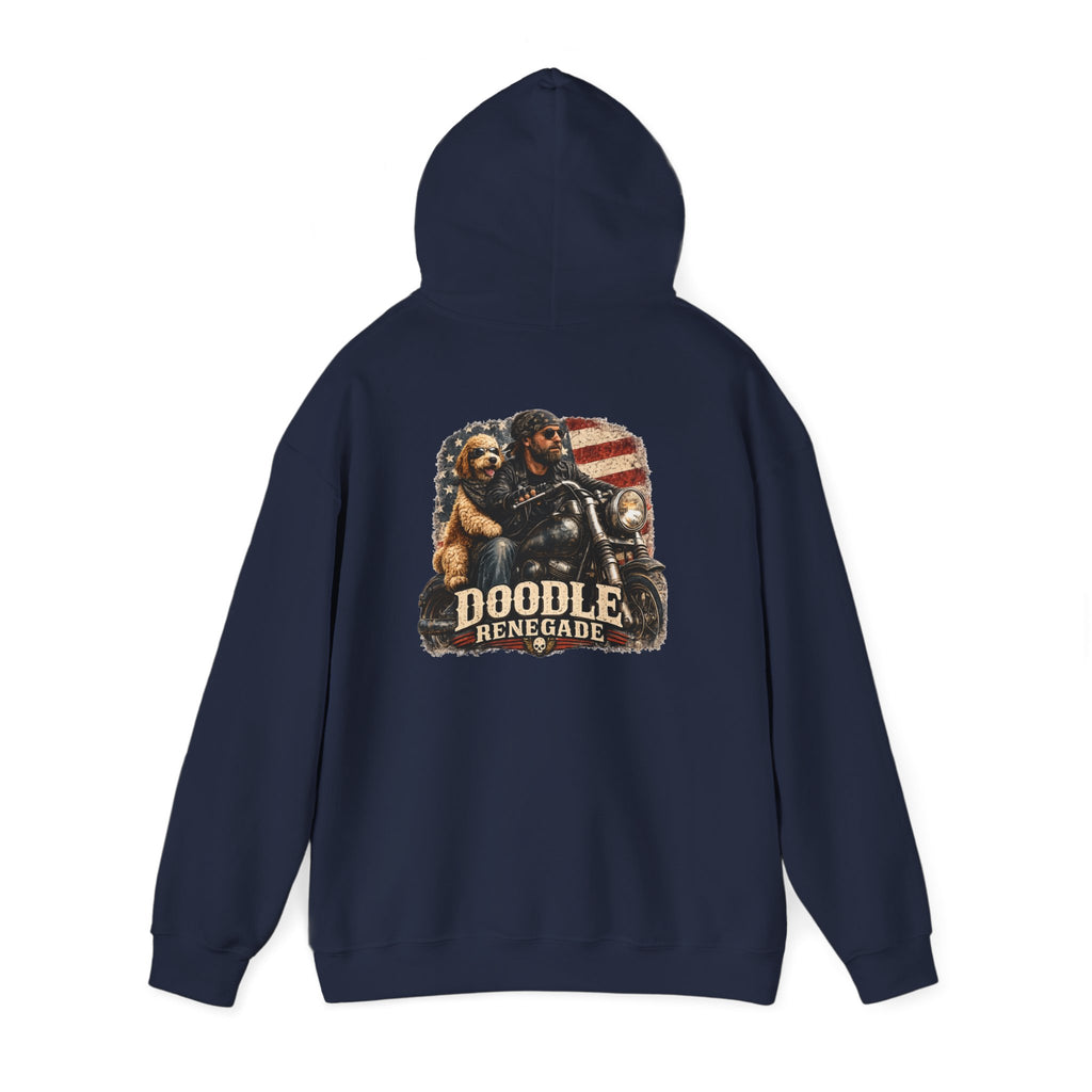 Renegade Doodle Mans Hoodie - Two wheels, four paws, and no road too far.