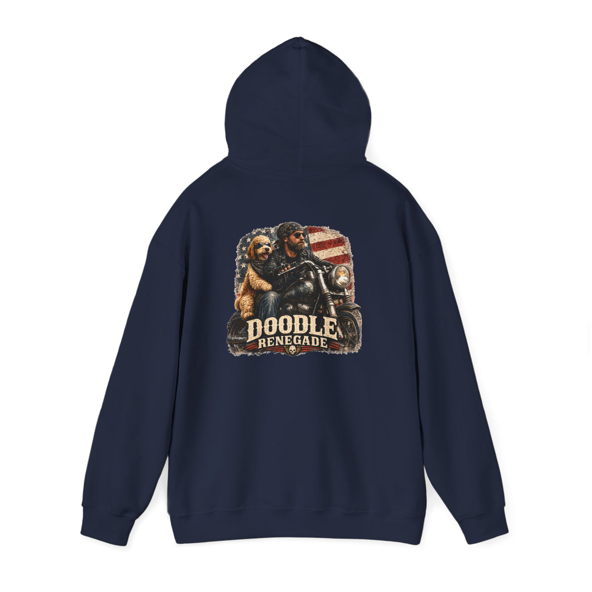 Renegade Doodle Mans Hoodie - Two wheels, four paws, and no road too far.