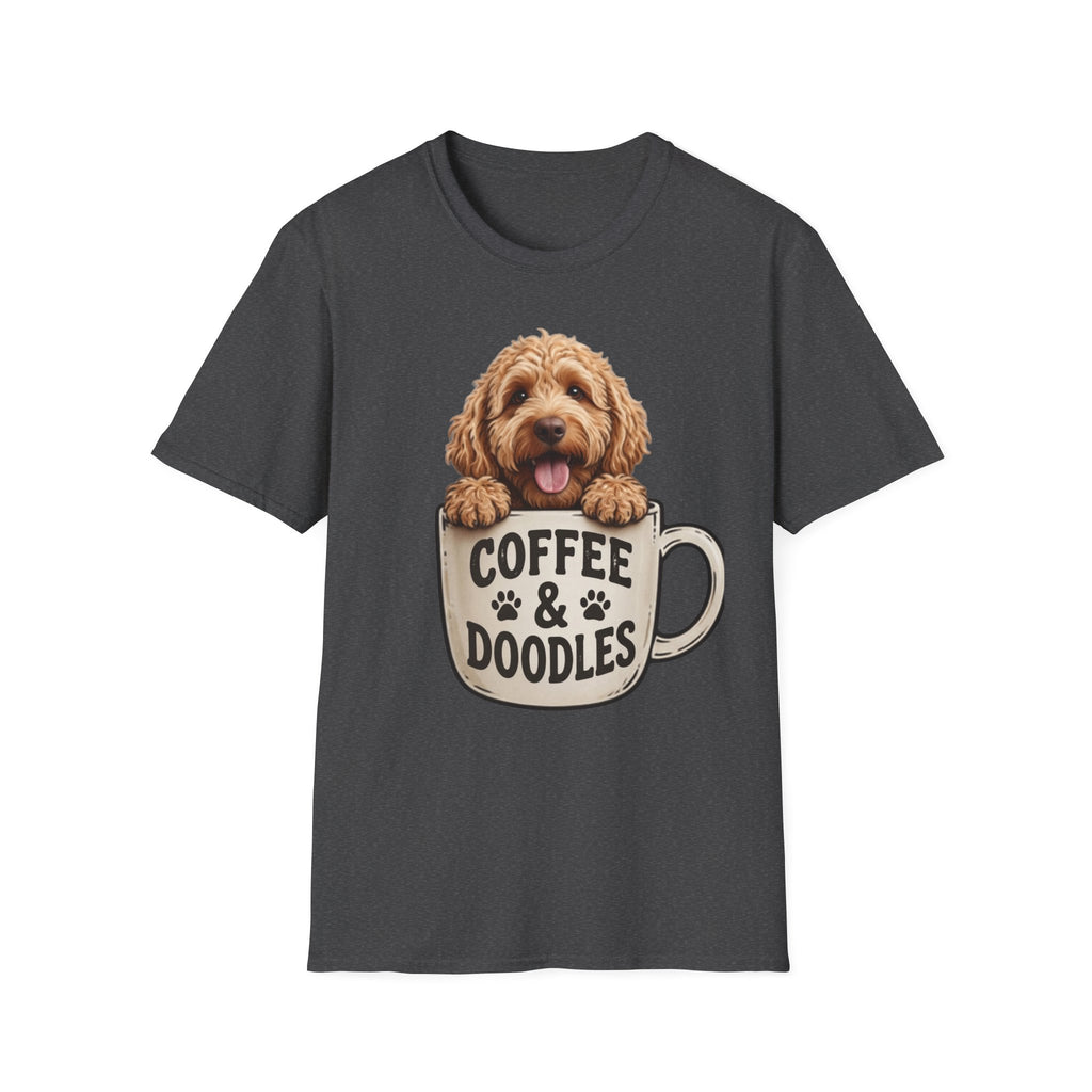 Coffee & Doodles T-Shirt – Cute Doodle Dog Mom Tee – Goldendoodle Lover Graphic Shirt
