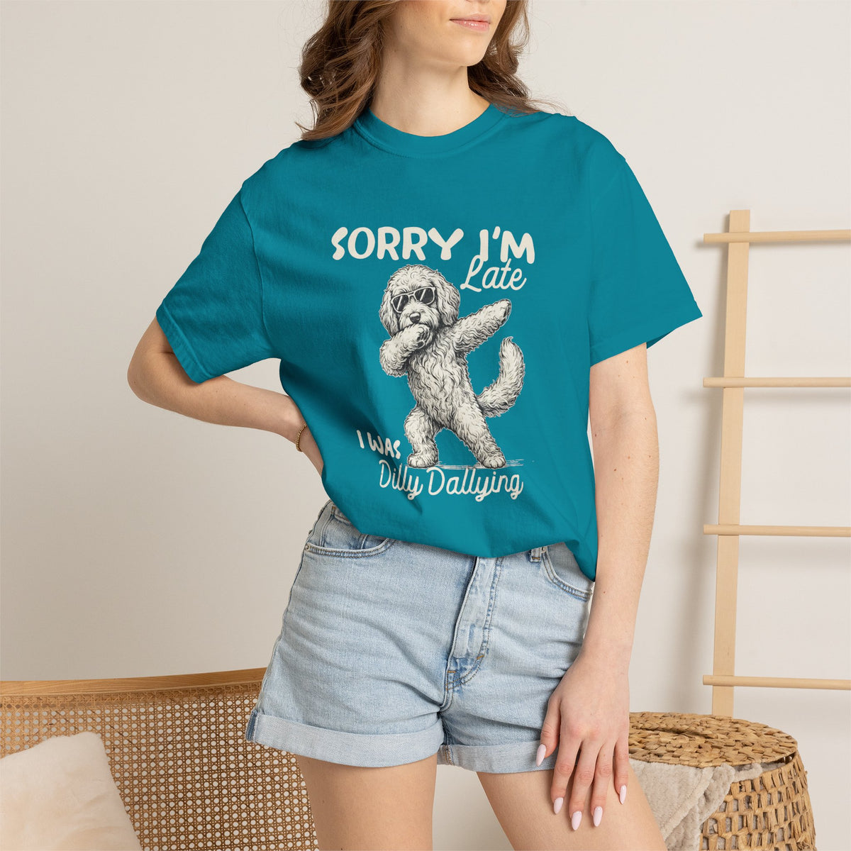 Funny Doodle Mom T- Shirt - Sorry I'm Late I Was Dilly Dallying  - Gift for Mom- Labradoodle - Sheepadoodle - Aussiedoodle - Berendoodley I’m Late I Was Dilly Dallying T-Shirt -