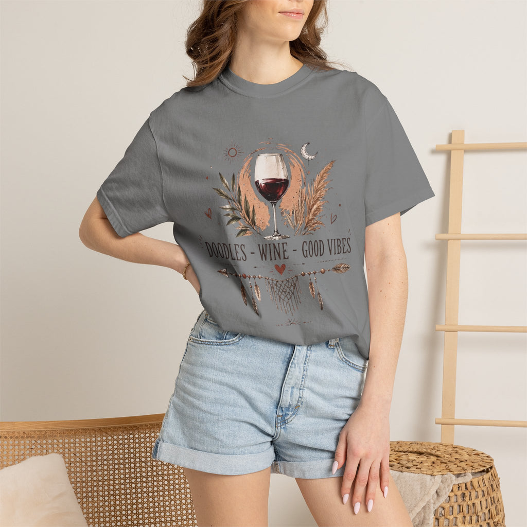 Doodles Wine Good Vibes T-Shirt for Doodle & Wine Lovers
