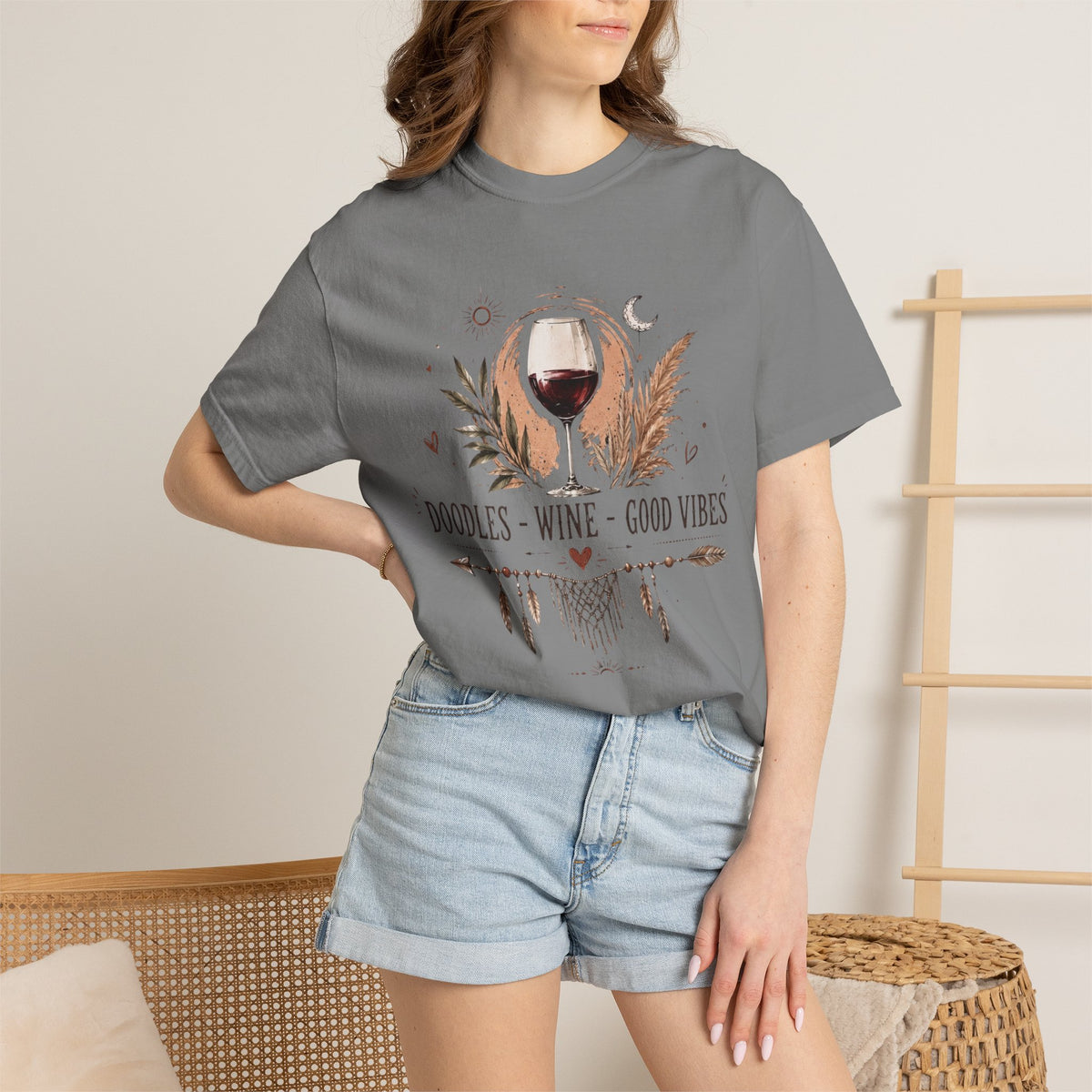 Doodles Wine Good Vibes T-Shirt for Doodle & Wine Lovers