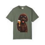 RED DOODLE — Sunglasses on. Beer in paw. Good times ahead.