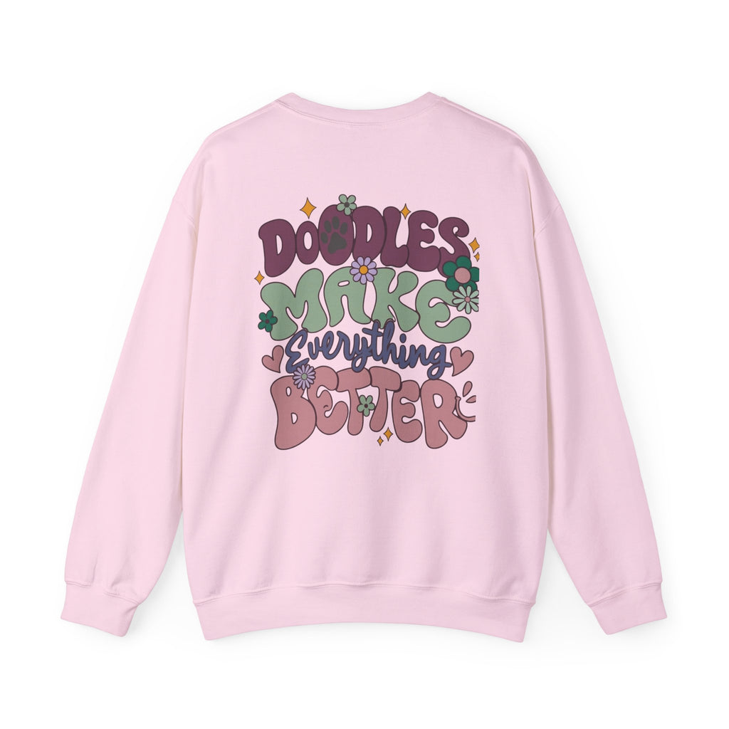 Doodle Mom - Doodles Make Everything Better Purple Heart Sweatshirt - Life’s better with paws, love, and a little retro groove.