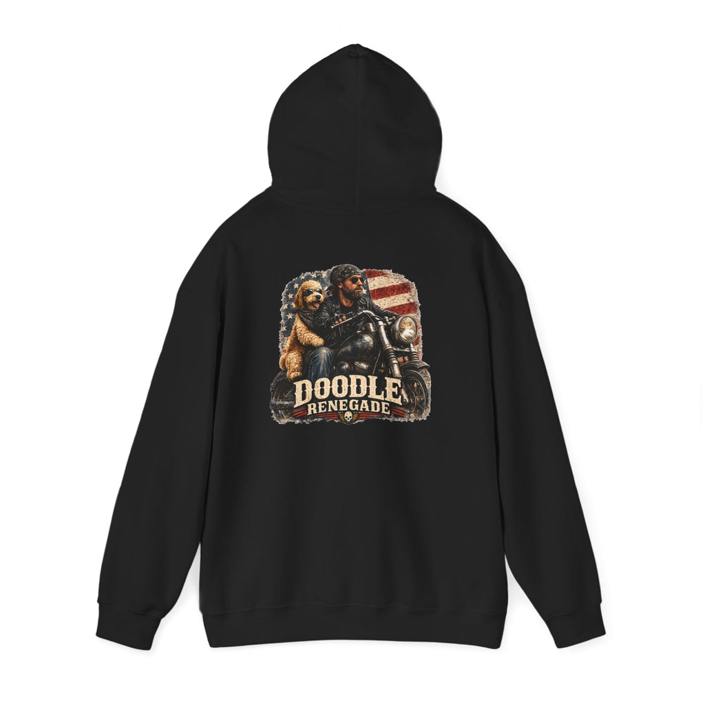 Renegade Doodle Mans Hoodie - Two wheels, four paws, and no road too far.