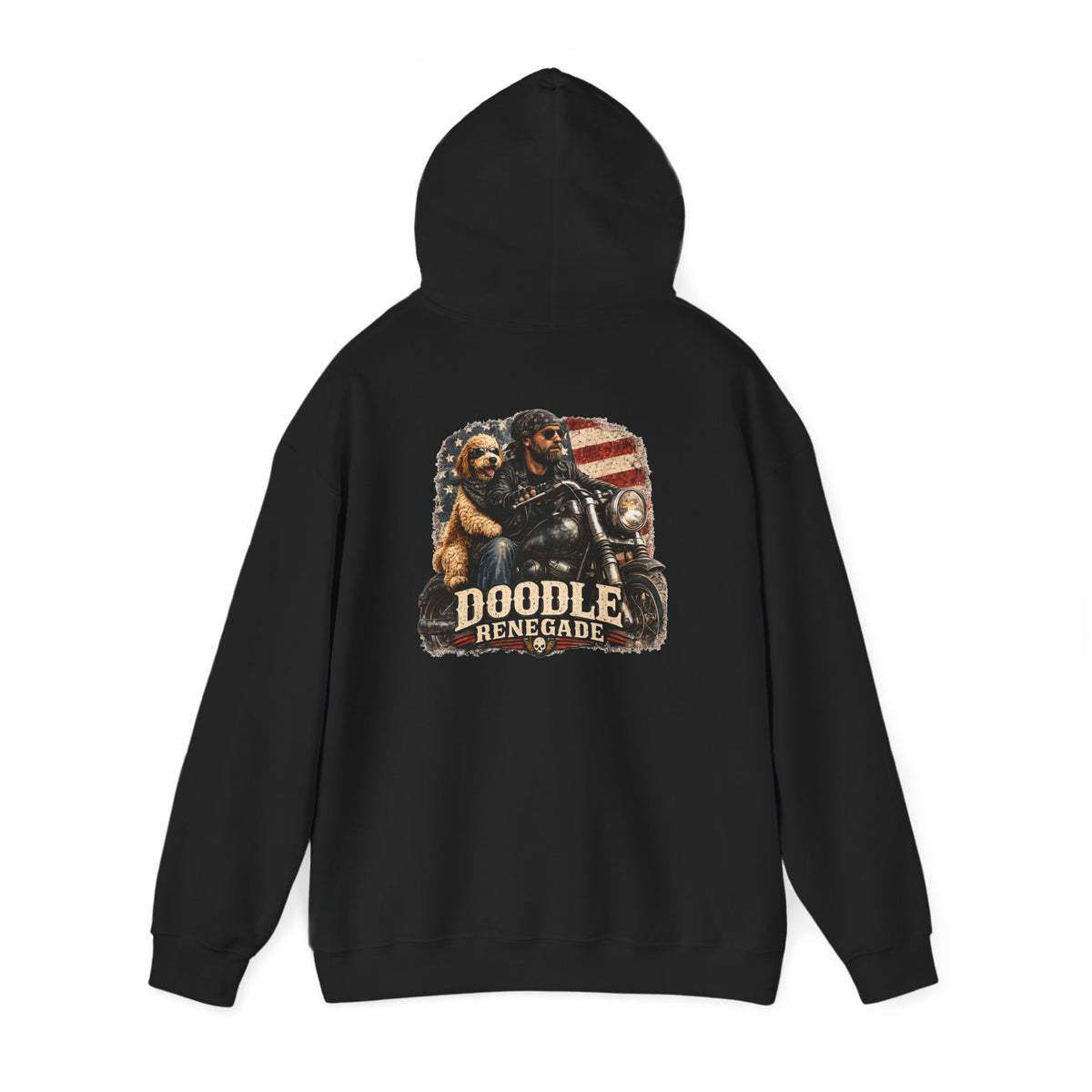 Renegade Doodle Mans Hoodie - Two wheels, four paws, and no road too far.