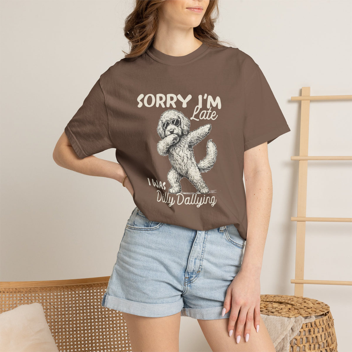 Funny Doodle Mom T- Shirt - Sorry I'm Late I Was Dilly Dallying  - Gift for Mom- Labradoodle - Sheepadoodle - Aussiedoodle - Berendoodley I’m Late I Was Dilly Dallying T-Shirt -