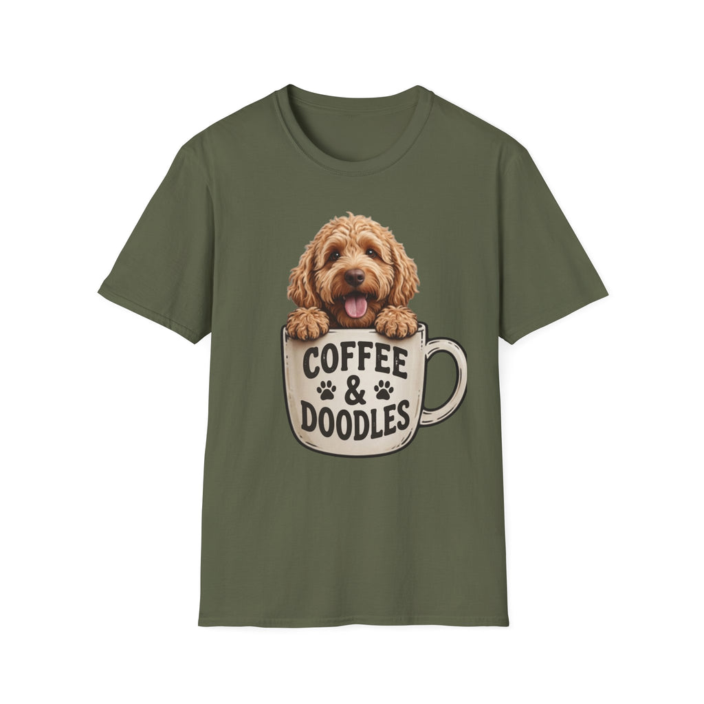 Coffee & Doodles T-Shirt – Cute Doodle Dog Mom Tee – Goldendoodle Lover Graphic Shirt