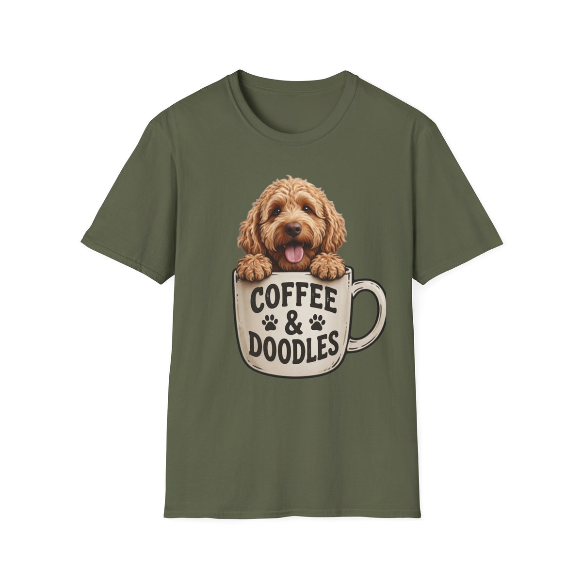 Coffee & Doodles T-Shirt – Cute Doodle Dog Mom Tee – Goldendoodle Lover Graphic Shirt