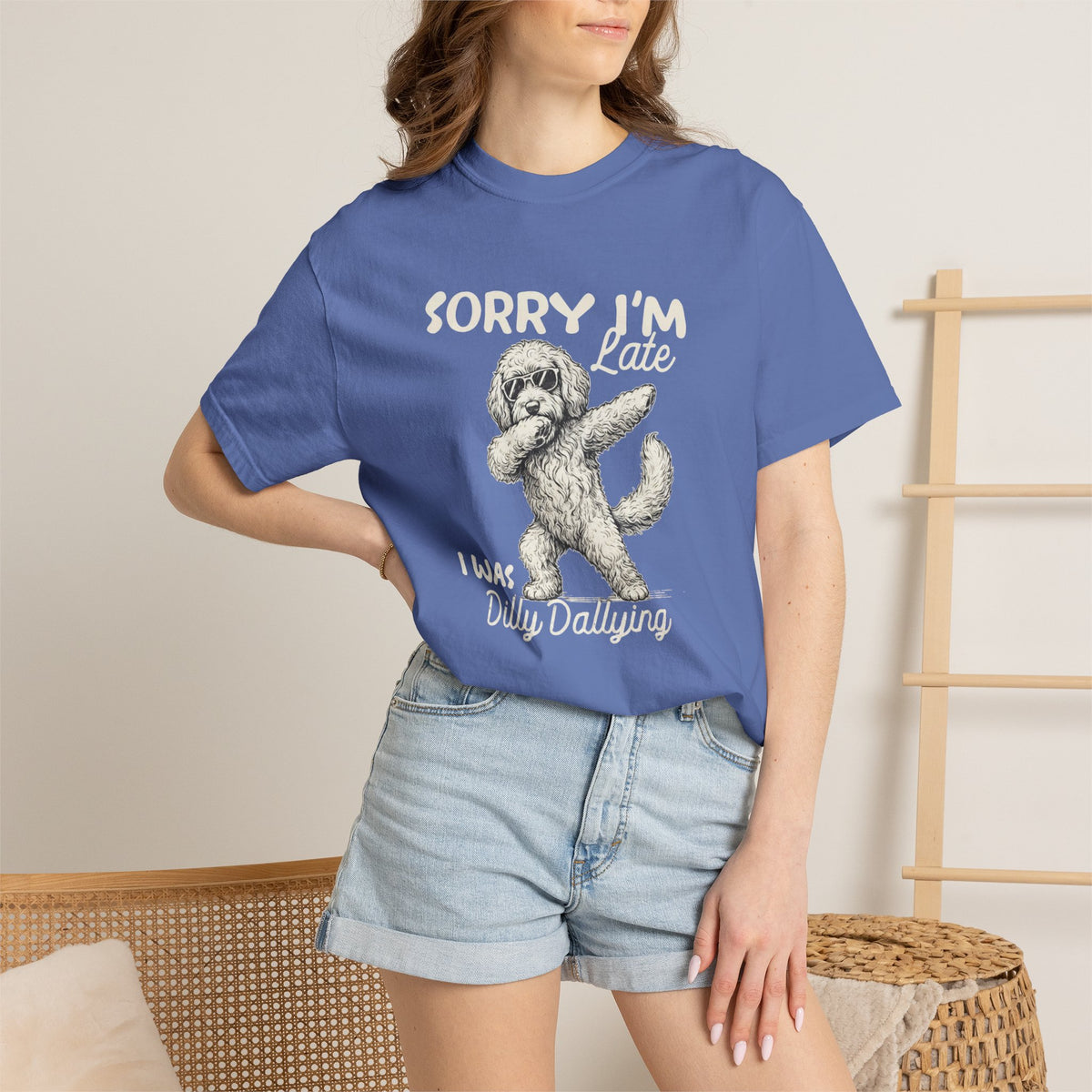 Funny Doodle Mom T- Shirt - Sorry I'm Late I Was Dilly Dallying  - Gift for Mom- Labradoodle - Sheepadoodle - Aussiedoodle - Berendoodley I’m Late I Was Dilly Dallying T-Shirt -