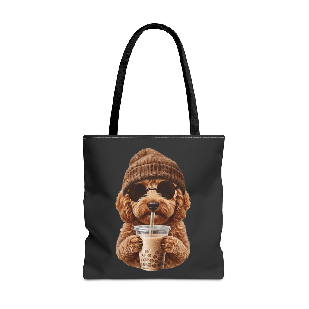 Hipster Dog Tote Bag - Funny Coffee Drinking Dog Graphic - Cute Everyday Shopper - Doodle Mom Gift