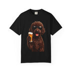 RED DOODLE — Sunglasses on. Beer in paw. Good times ahead.