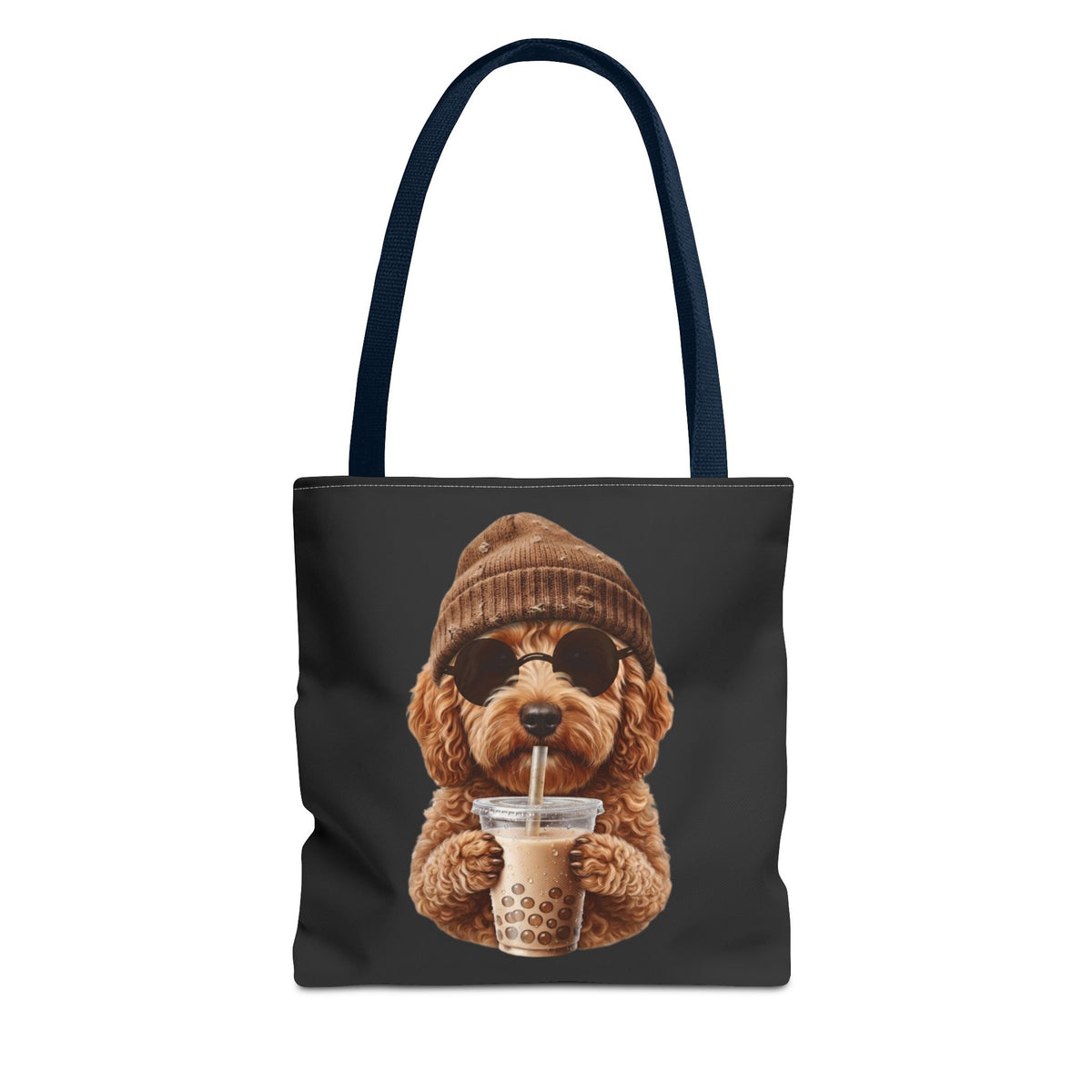 Hipster Dog Tote Bag - Funny Coffee Drinking Dog Graphic - Cute Everyday Shopper - Doodle Mom Gift