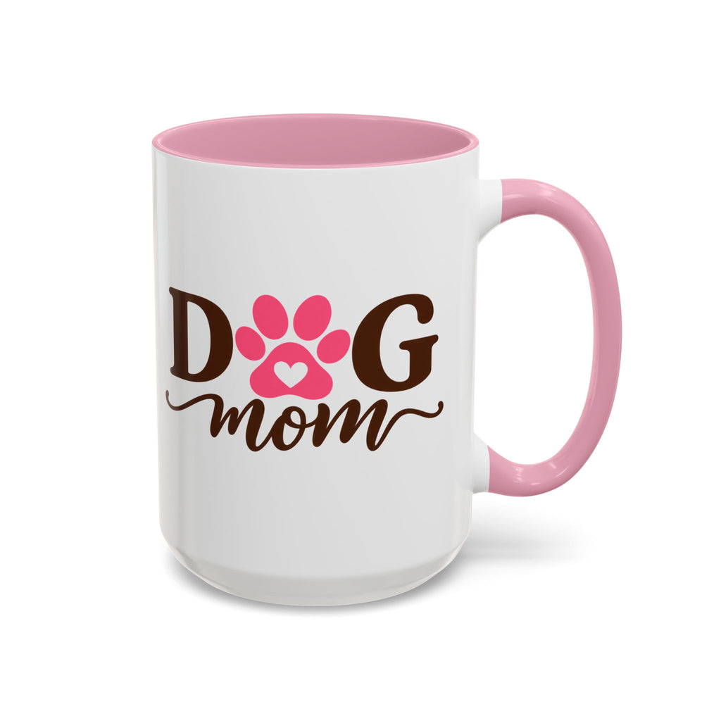 Dog Mom Mug with Pink Paw - because every paw print leaves a little love behind. Select 11 oz or 15 oz