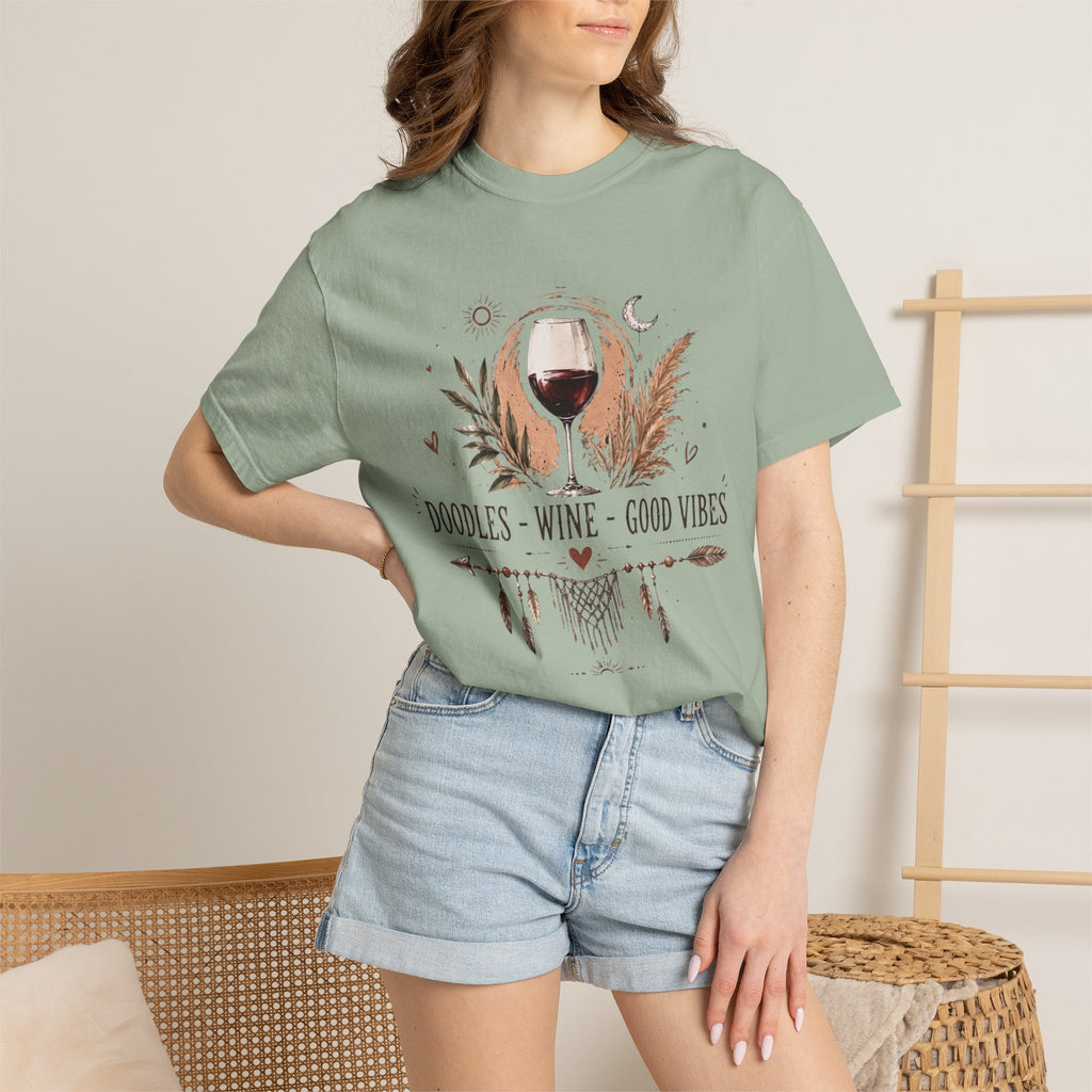 Doodles Wine Good Vibes T-Shirt for Doodle & Wine Lovers