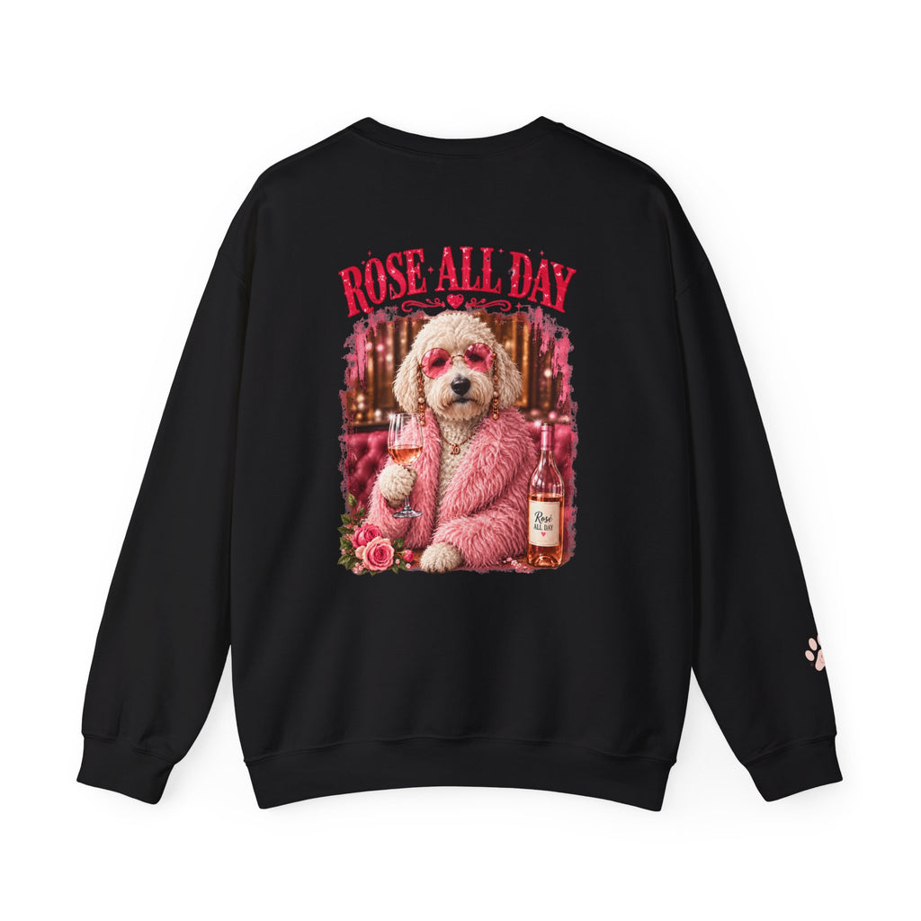 Rosé All Day Doodle Mom Sweatshirt, Vintage Dog Lover Crewneck, Pink Doodle Graphic, Gift for Wine & Doodle Lovers