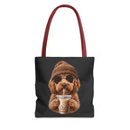 Hipster Dog Tote Bag - Funny Coffee Drinking Dog Graphic - Cute Everyday Shopper - Doodle Mom Gift