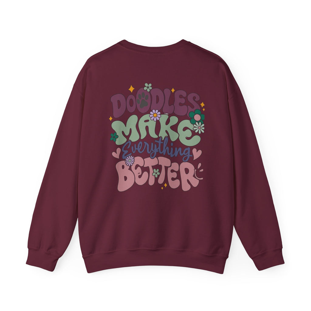 Doodle Mom - Doodles Make Everything Better Purple Heart Sweatshirt - Life’s better with paws, love, and a little retro groove.