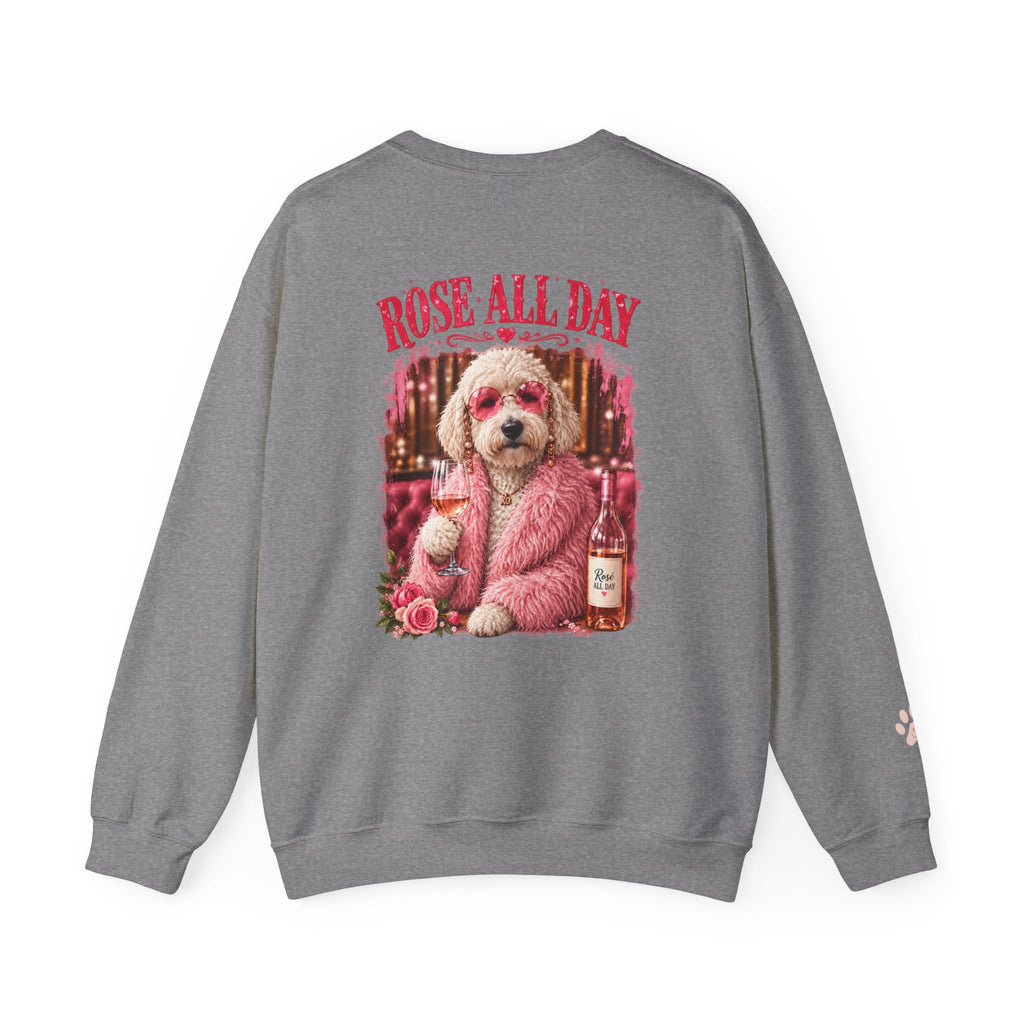 Rosé All Day Doodle Mom Sweatshirt, Vintage Dog Lover Crewneck, Pink Doodle Graphic, Gift for Wine & Doodle Lovers