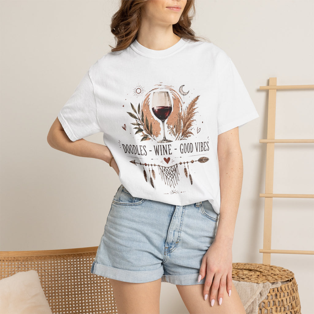 Doodles Wine Good Vibes T-Shirt for Doodle & Wine Lovers