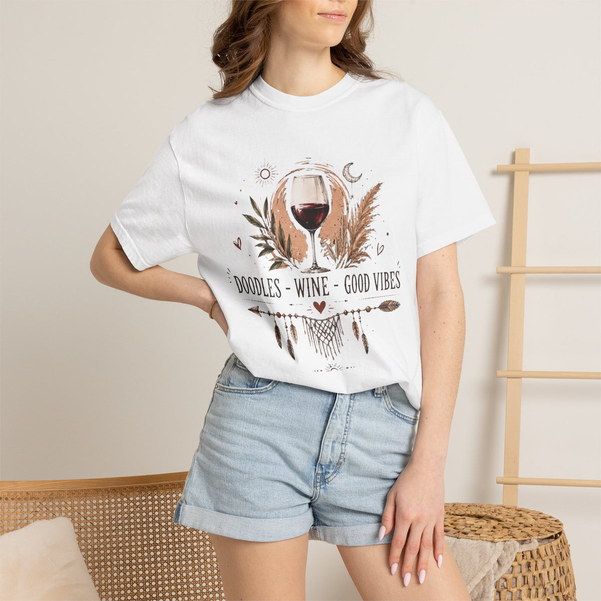 Doodles Wine Good Vibes T-Shirt for Doodle & Wine Lovers