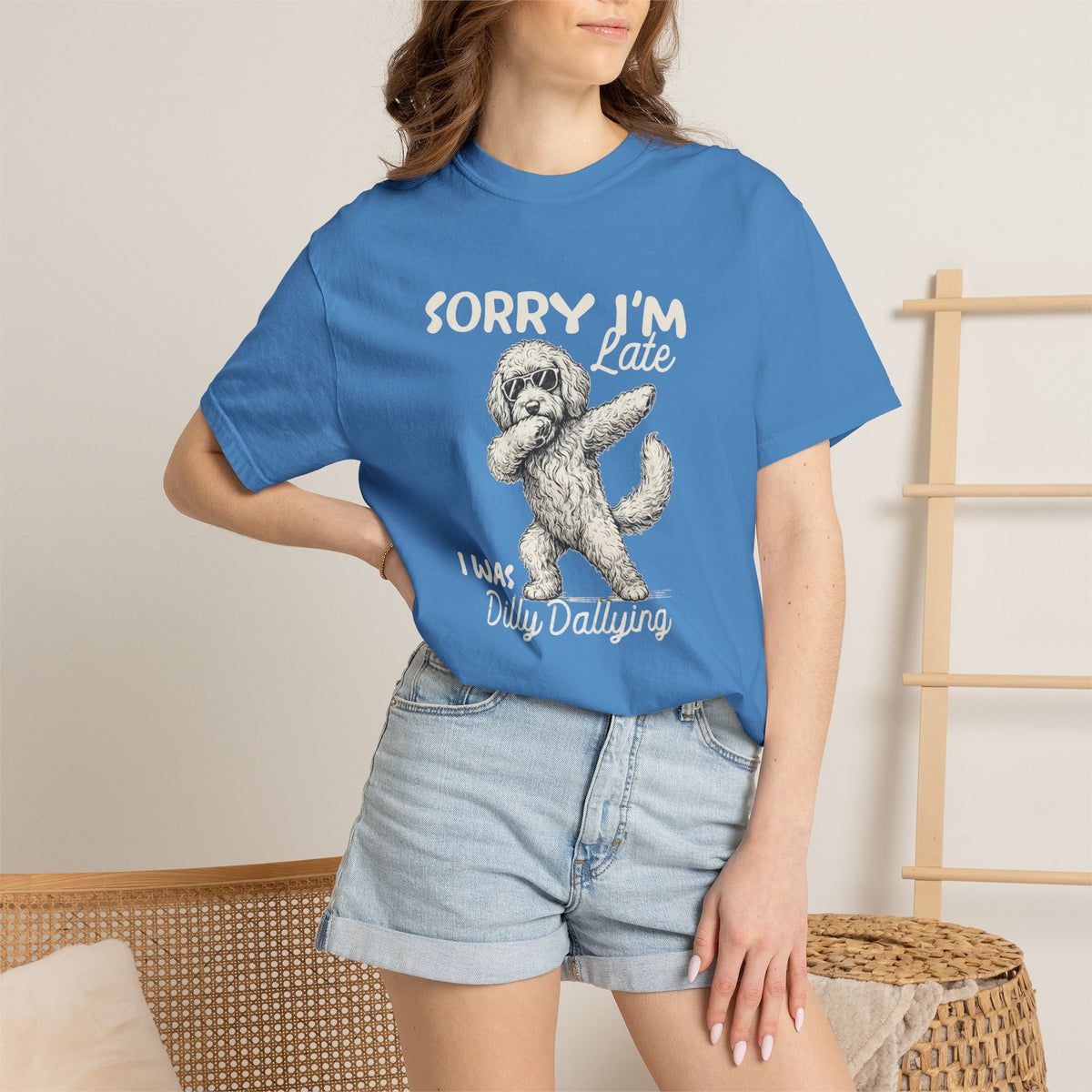 Funny Doodle Mom T- Shirt - Sorry I'm Late I Was Dilly Dallying  - Gift for Mom- Labradoodle - Sheepadoodle - Aussiedoodle - Berendoodley I’m Late I Was Dilly Dallying T-Shirt -