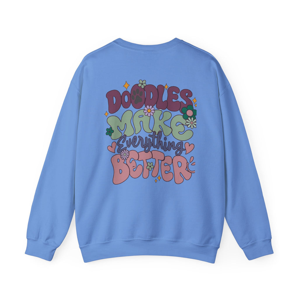 Doodle Mom - Doodles Make Everything Better Purple Heart Sweatshirt - Life’s better with paws, love, and a little retro groove.