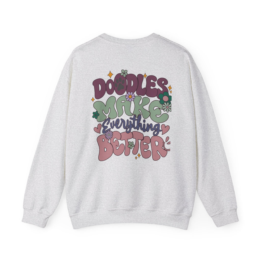 Doodle Mom - Doodles Make Everything Better Purple Heart Sweatshirt - Life’s better with paws, love, and a little retro groove.