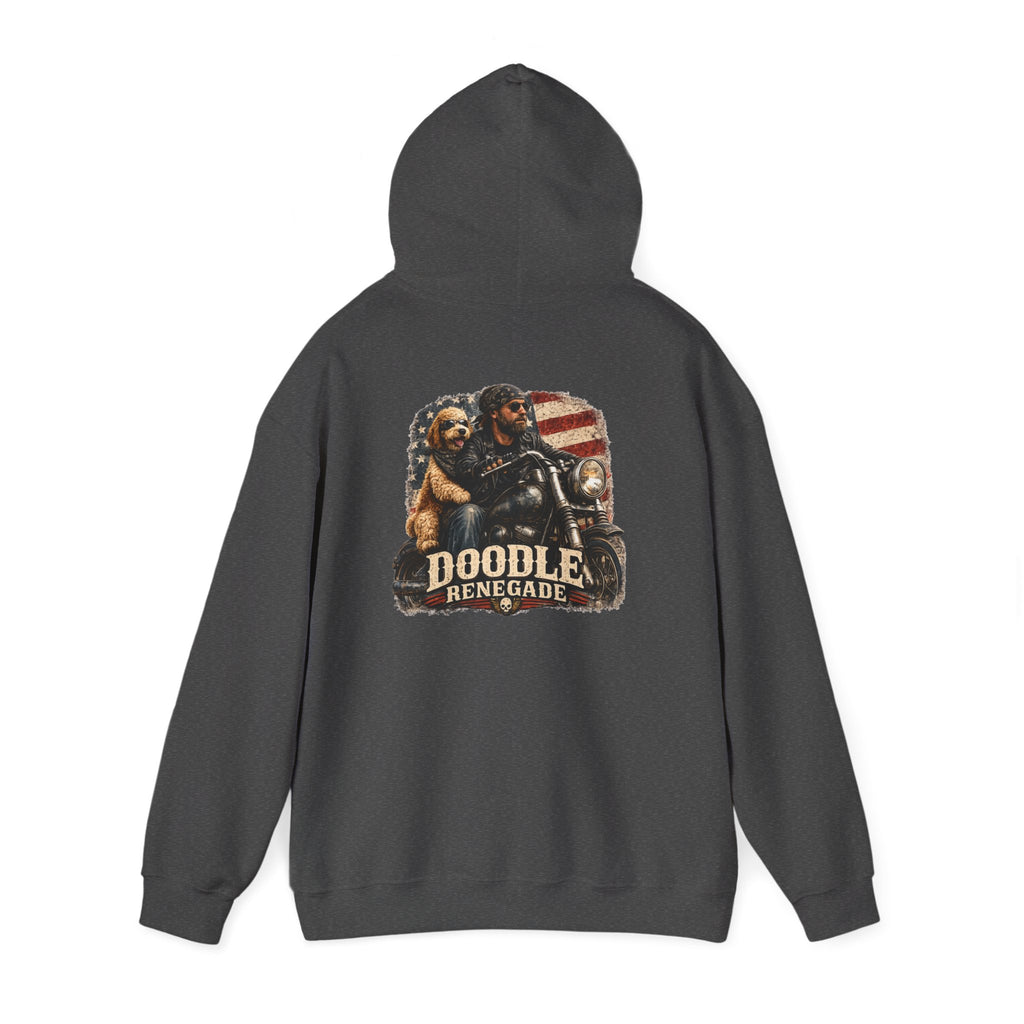 Renegade Doodle Mans Hoodie - Two wheels, four paws, and no road too far.