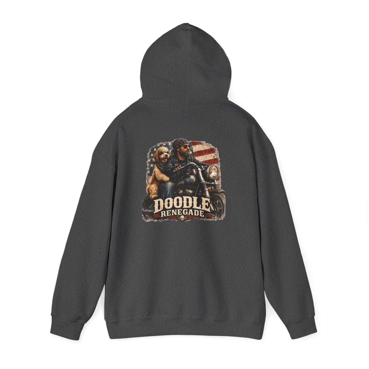 Renegade Doodle Mans Hoodie - Two wheels, four paws, and no road too far.