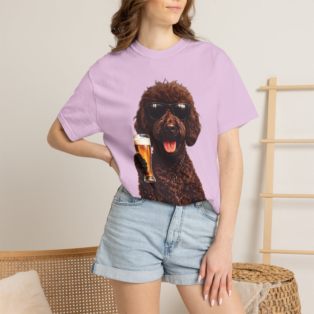 RED DOODLE — Sunglasses on. Beer in paw. Good times ahead.