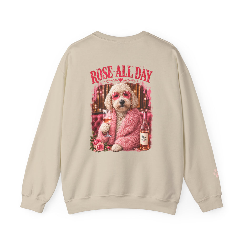 Rosé All Day Doodle Mom Sweatshirt, Vintage Dog Lover Crewneck, Pink Doodle Graphic, Gift for Wine & Doodle Lovers