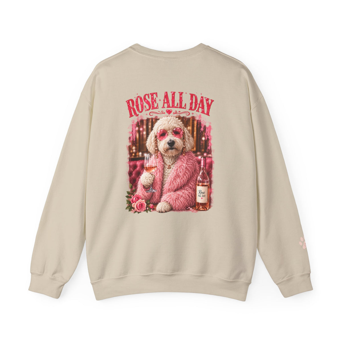 Rosé All Day Doodle Mom Sweatshirt, Vintage Dog Lover Crewneck, Pink Doodle Graphic, Gift for Wine & Doodle Lovers