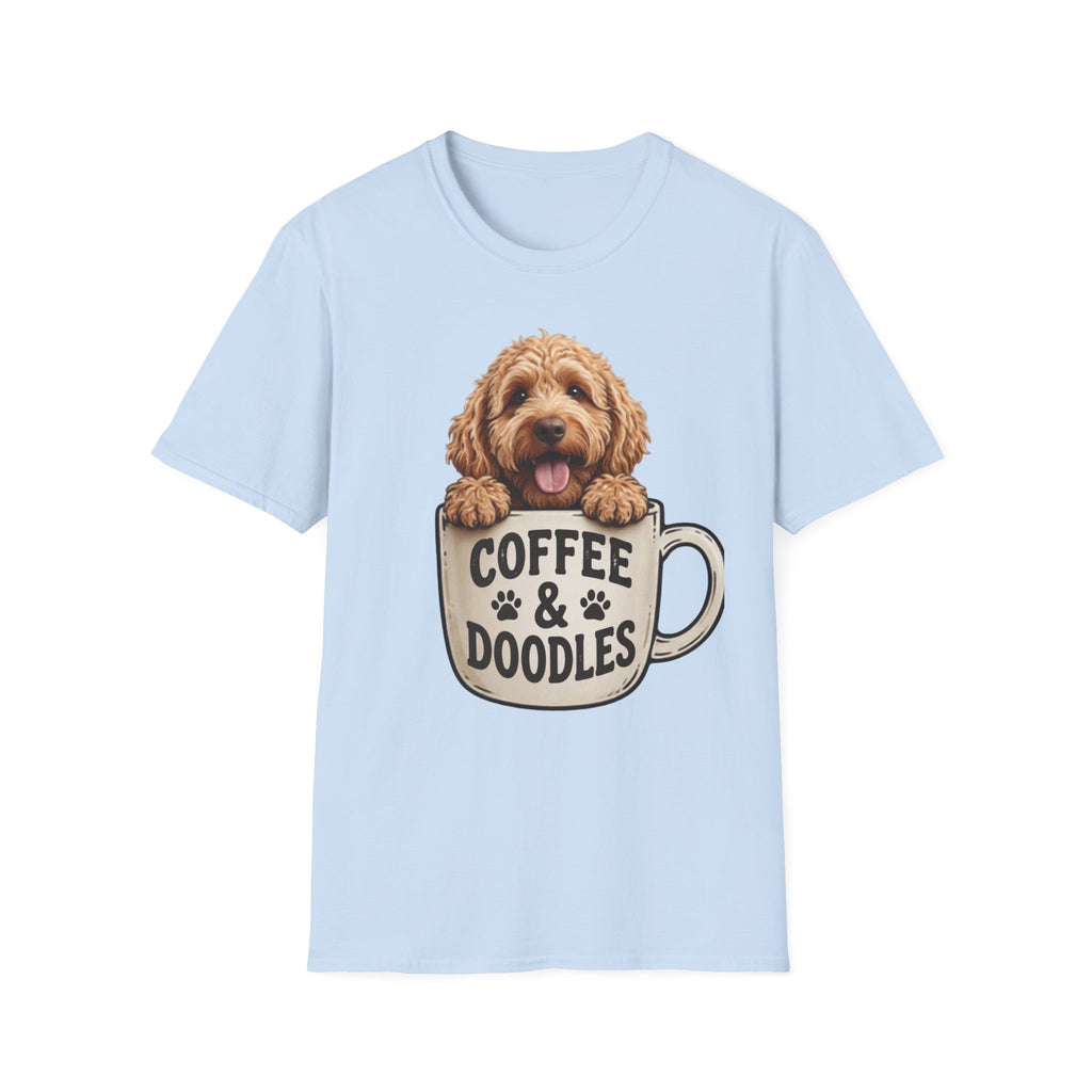 Coffee & Doodles T-Shirt – Cute Doodle Dog Mom Tee – Goldendoodle Lover Graphic Shirt