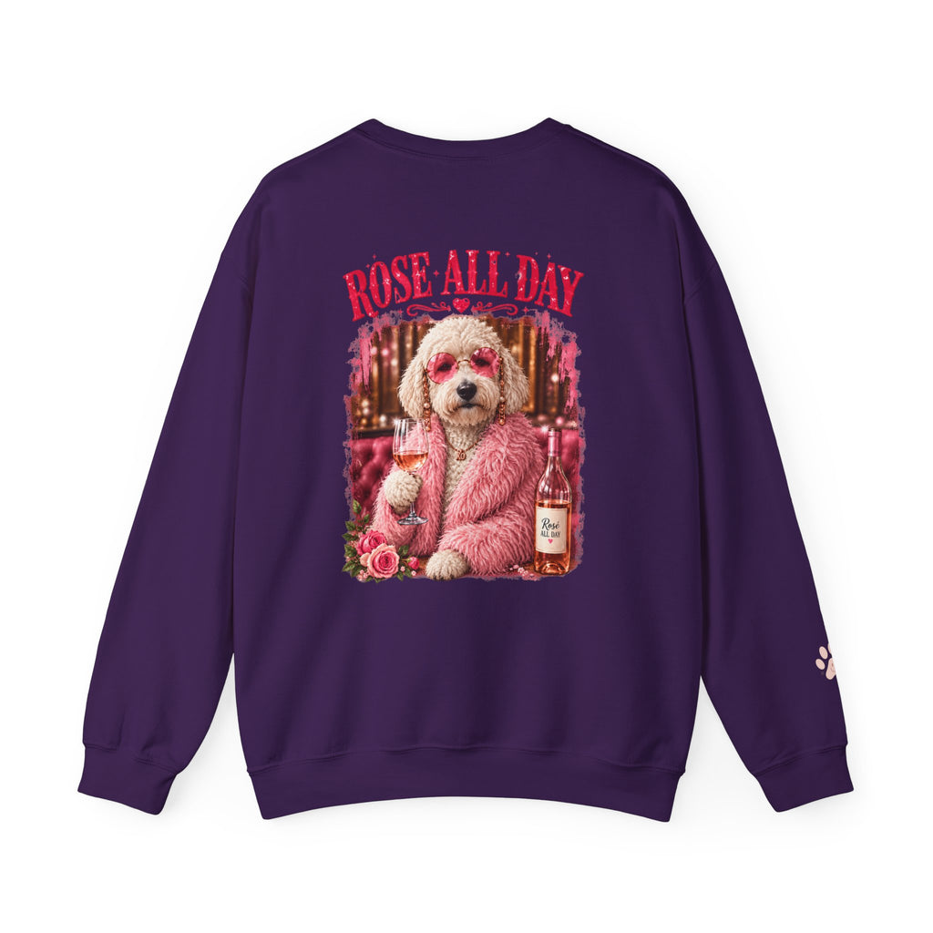 Rosé All Day Doodle Mom Sweatshirt, Vintage Dog Lover Crewneck, Pink Doodle Graphic, Gift for Wine & Doodle Lovers