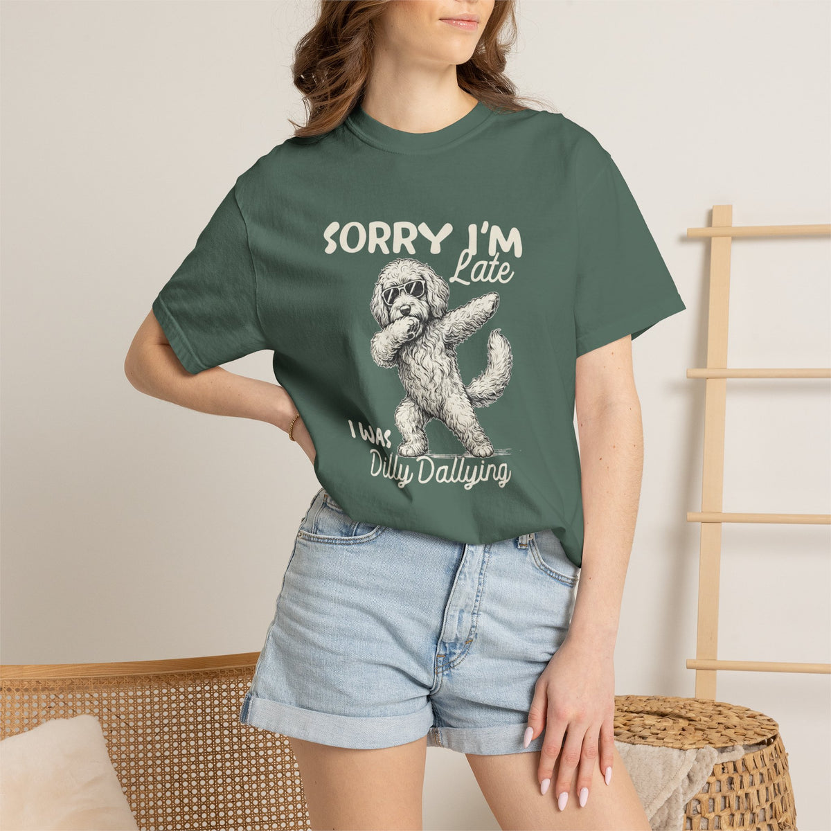 Funny Doodle Mom T- Shirt - Sorry I'm Late I Was Dilly Dallying  - Gift for Mom- Labradoodle - Sheepadoodle - Aussiedoodle - Berendoodley I’m Late I Was Dilly Dallying T-Shirt -