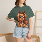 Funny Doodle Drinking Coffee & Sitting On Pumpkins Fall T-Shirt