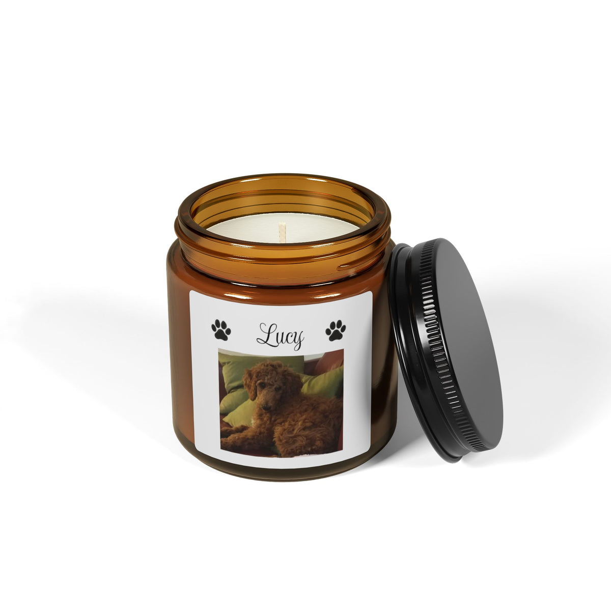 Personalized Dog Photo & Name on an Apple Cinnamon Soy Candle,  Dog Mom Gift, Pet Keepsake