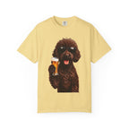 RED DOODLE — Sunglasses on. Beer in paw. Good times ahead.