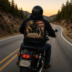 Renegade Doodle Mans Hoodie - Two wheels, four paws, and no road too far.