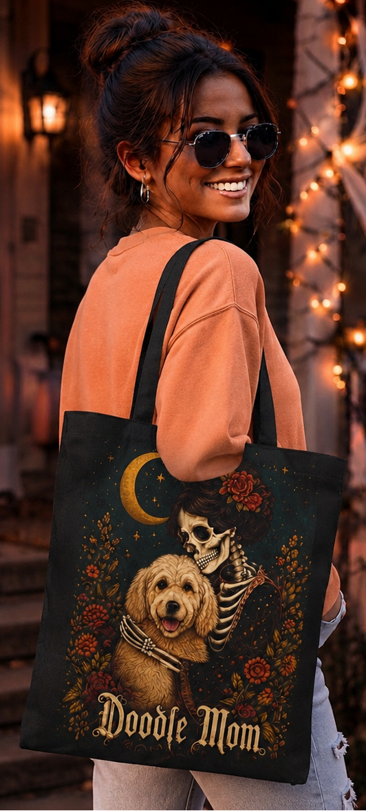 Goth Skeleton Hugging Her Doodle Mom Tote -  A Little Goth - Alot of Doodle