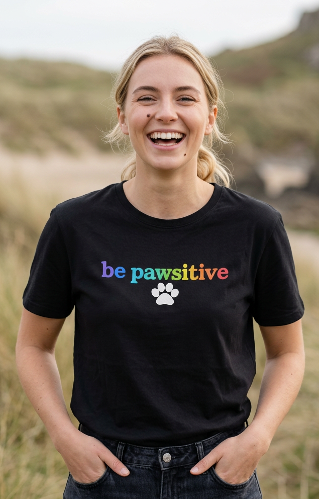 Be Pawsitive Womens TShirt - Spread Pawsitivity.